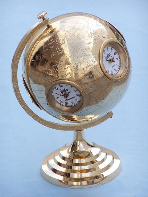 Brass world globe time 