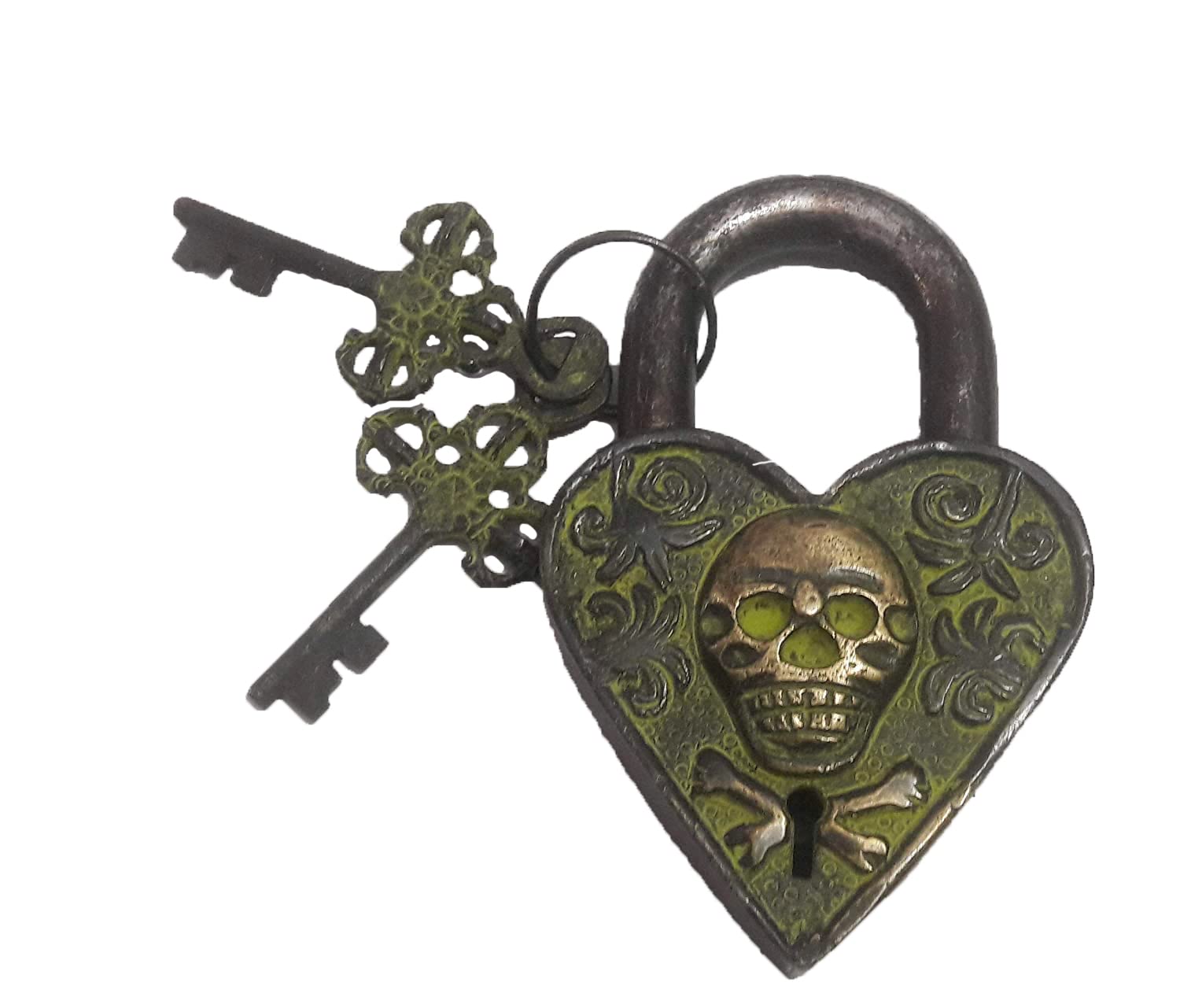 Brass skull with cross bones door pad lock