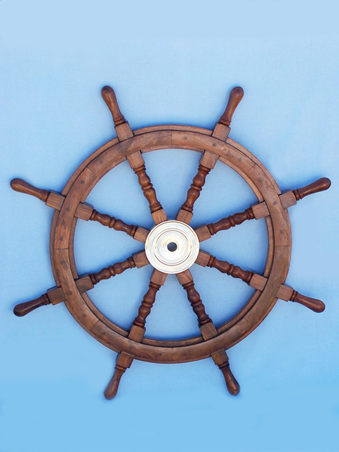 Wooden ship and boat steering wheel