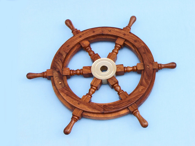 Wooden ship and boat steering wheel