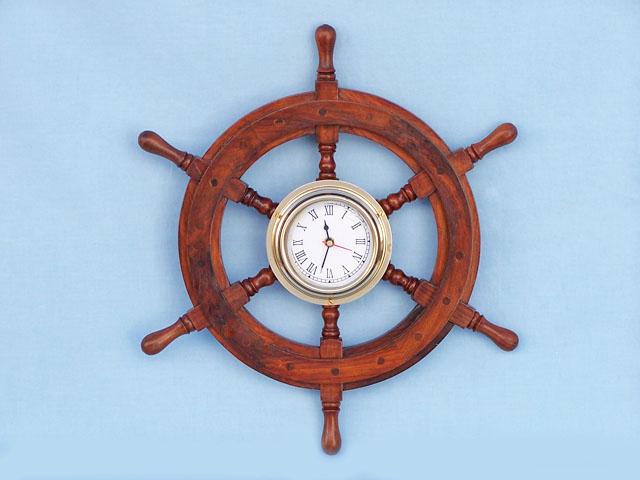 Wooden ship and boat steering wheel 