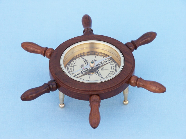 Brass and wooden wheel compass