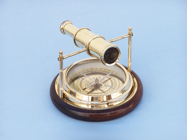 wooden base compass with telescope