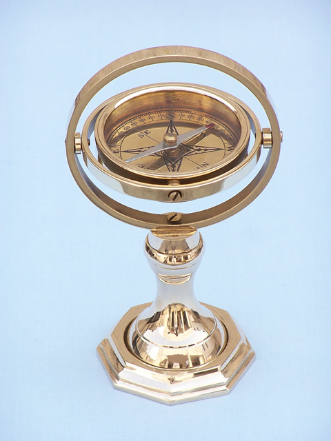 Brass pedestal gimballed compass