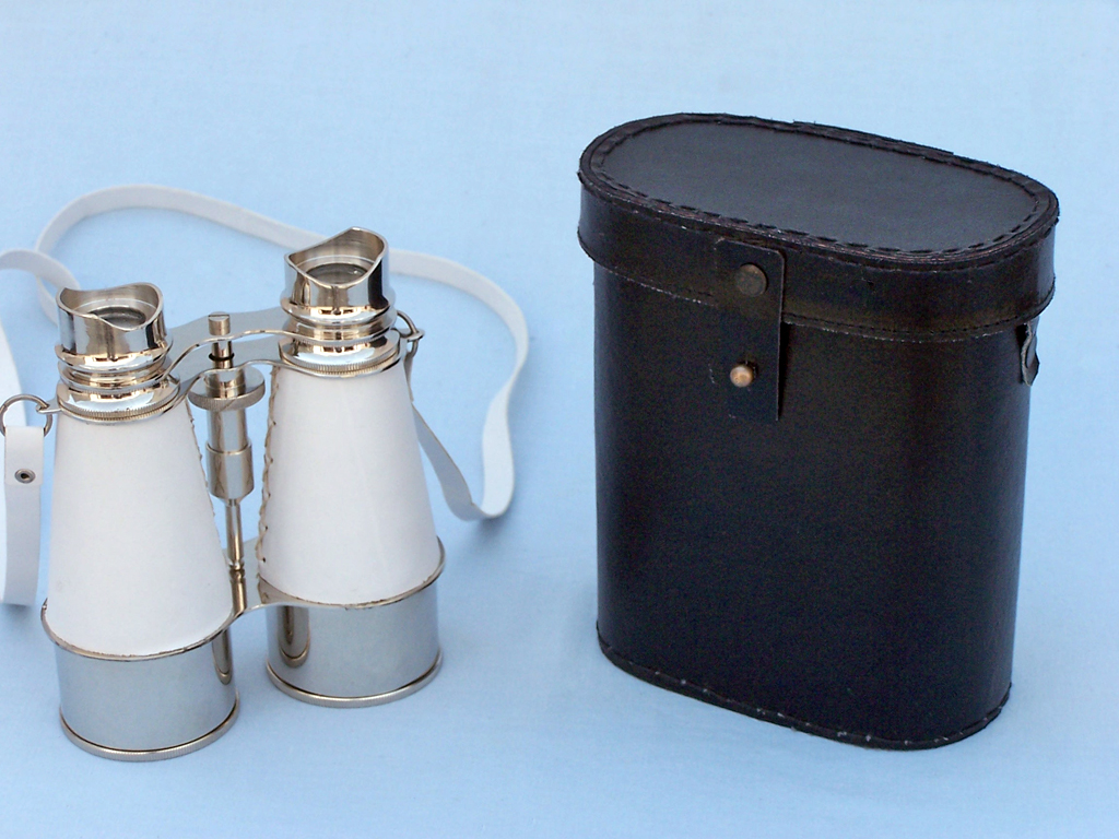 Brass/ white leather binocular