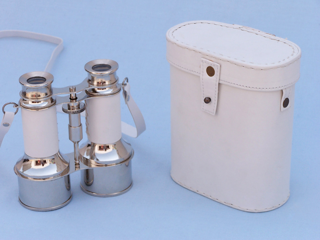 Brass/ nickel/white leather binocular