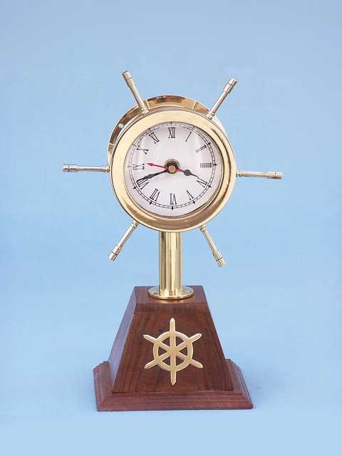 Brass Wheel watch on pyramid shape wooden base