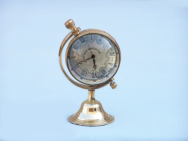 Brass Small globe paper weight clock