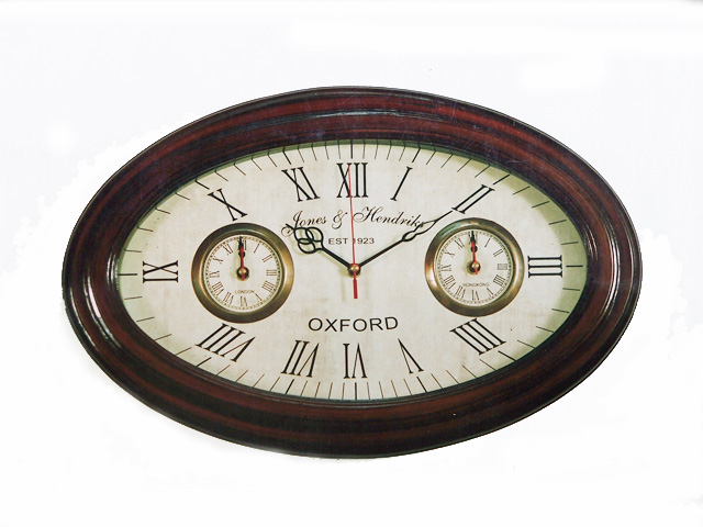 Wooden horizontal oval wall clock