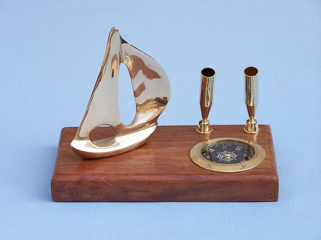 Ship and compass pen holder