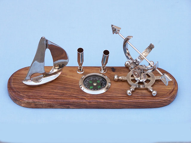 Armillary, ship and compass pen holder