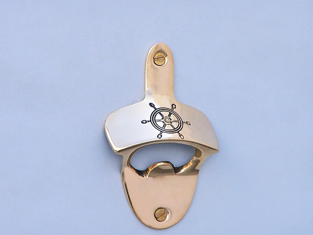 Brass wall mounted bottle opener