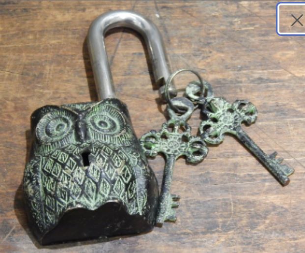 Brass owl door pad lock