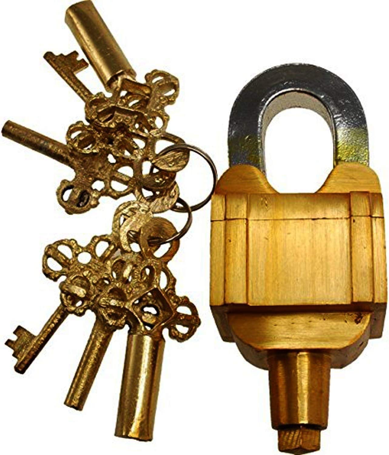 Golden Unique Brass Square Lock with 6 Keys