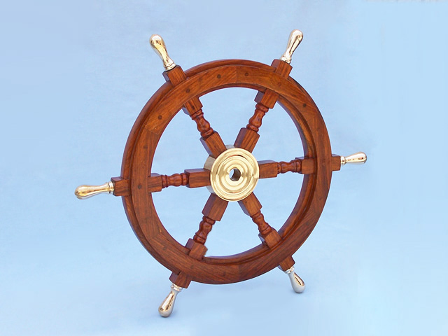 wooden ship and boat steering wheel 