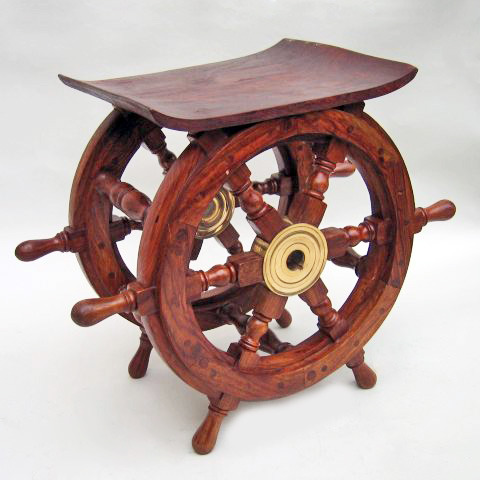 Brass/ wooden table with steering wheel