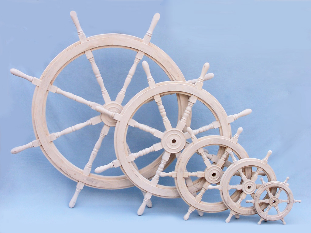 White washed Wooden ship and boat steering  wheel