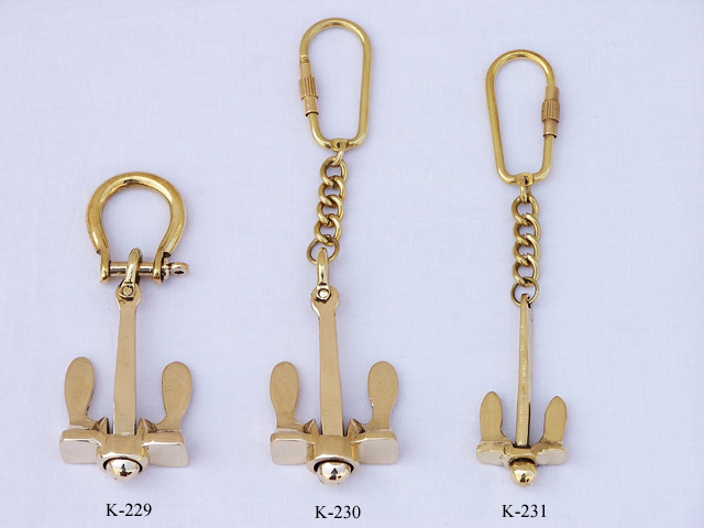 Brass Navy anchor key chain